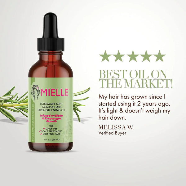 Mielle Organics Rosemary Mint Scalp & Hair Strengthening Oil 59ml. زيت تقوية الشعر وفروة الرأس والنعناع وإكليل الجبل من ميلي أورجانيكس، 59 مل